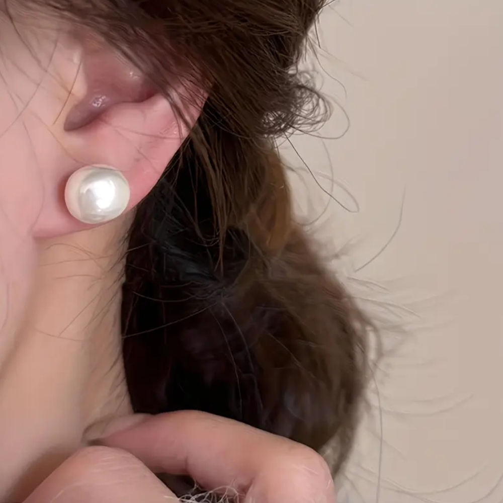 Gold White Pearl Stud Earrings